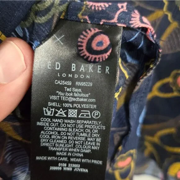 🐢 Ted Baker Juvena Floral Printed waterfall ruffle long sleeve top.Size 1.